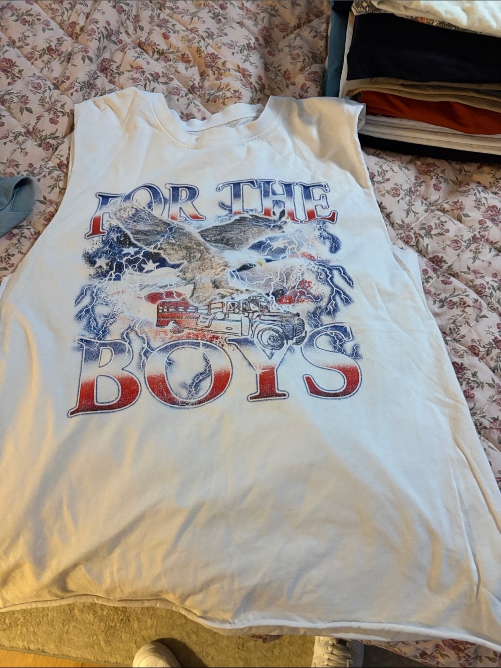 White Graphic Tank Top - "For The Boys"